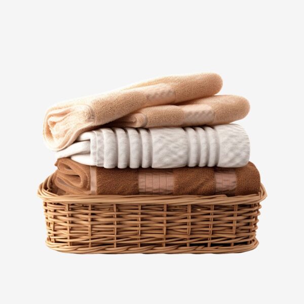 Wicker Basket with Folded Towels