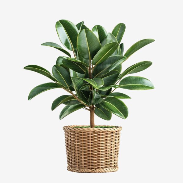 Faux Rubber Plant in Woven Pot