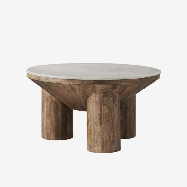 Round Coffee Table with Wooden Base