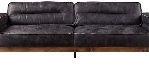 Acme Silchester Top Grain Leather Sofa with Track Arm in Antique Ebony
