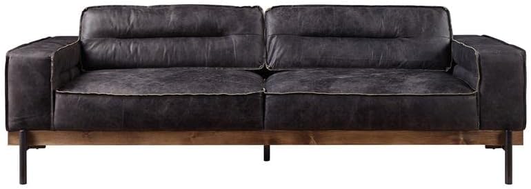 Acme Silchester Top Grain Leather Sofa with Track Arm in Antique Ebony