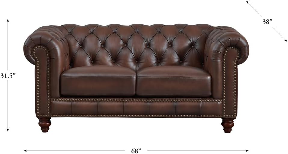 Second image of Alton Bay Top Grain Leather Loveseat – Classic Chesterfield Design, Nailhead Trim, Premium Comfort