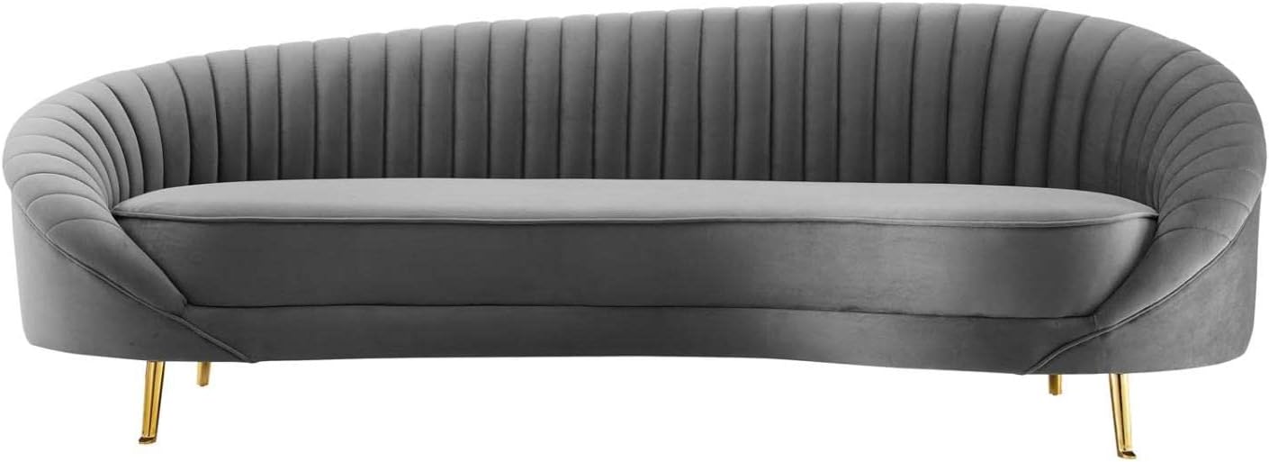 Second image of Modway Camber Velvet Sofa – Channel Tufted, Mid-Century Modern, Gold Legs