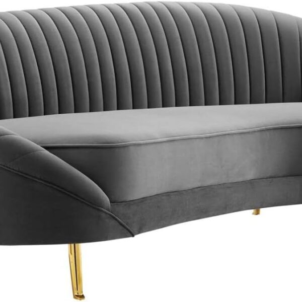 Modway Camber Velvet Sofa – Channel Tufted, Mid-Century Modern, Gold Legs